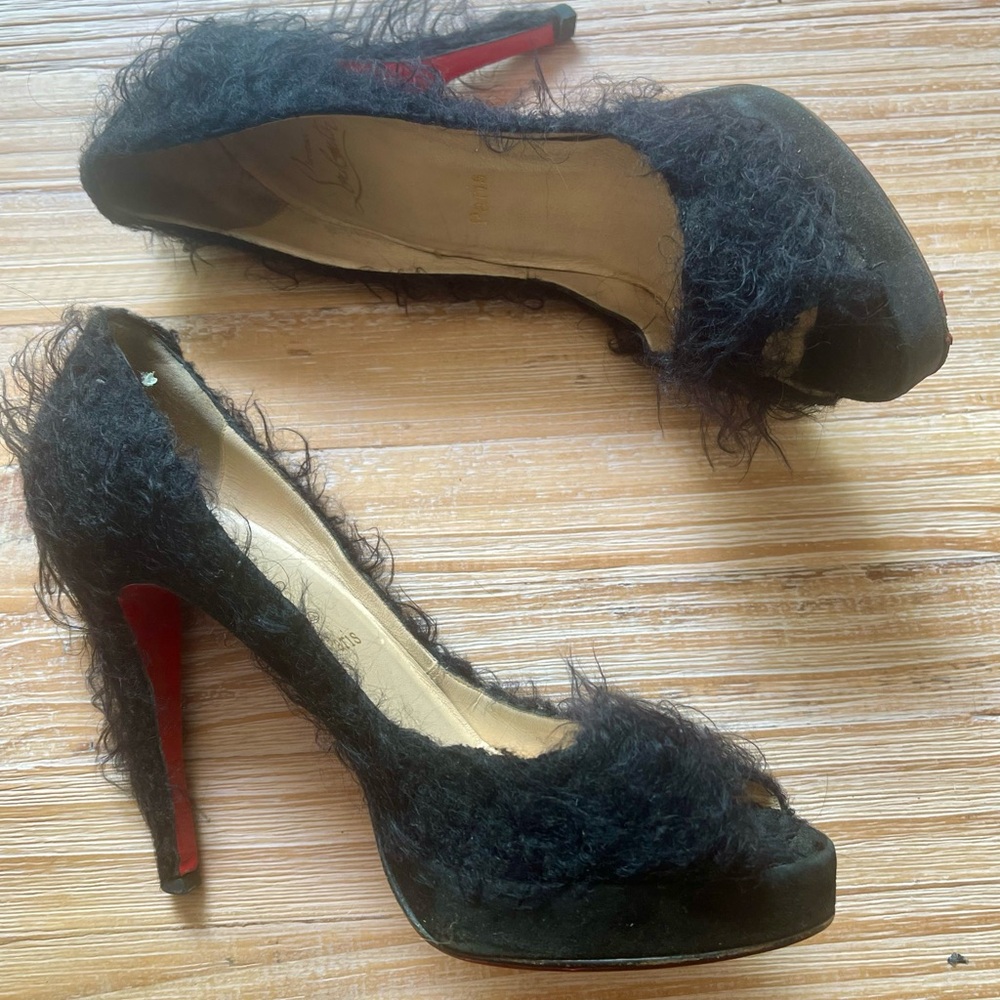 Christian Louboutin Yoyo Zappa “Furry” Peep-toe Pumps